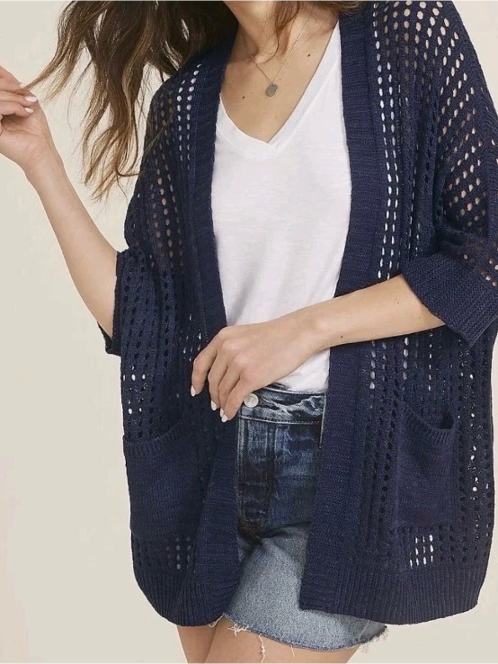 Maurices Navy Open Weave Pocket Cardigan
